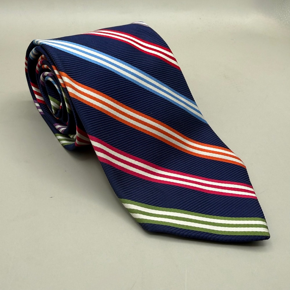 Brooks Brothers Silk Tie Mens OS Multi Color Diagonal Stripe Navy Blue 58"x4"